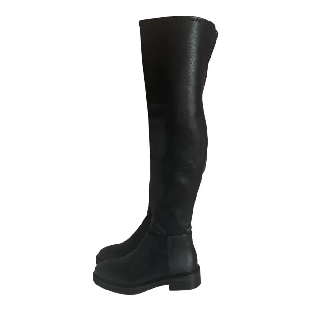 Steve Madden Larz Over The Knee Black Faux Leather Boots Size 5.5M